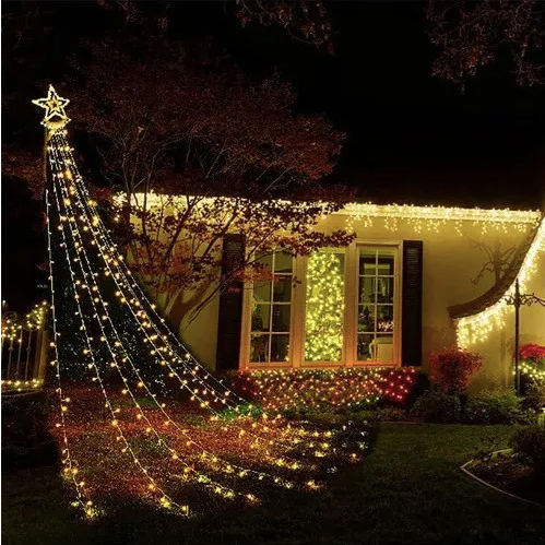 Luces De Cascada Navideña con Forma De Árbol