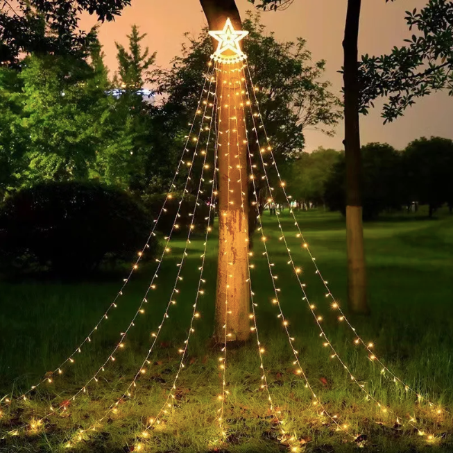 Luces De Cascada Navideña con Forma De Árbol