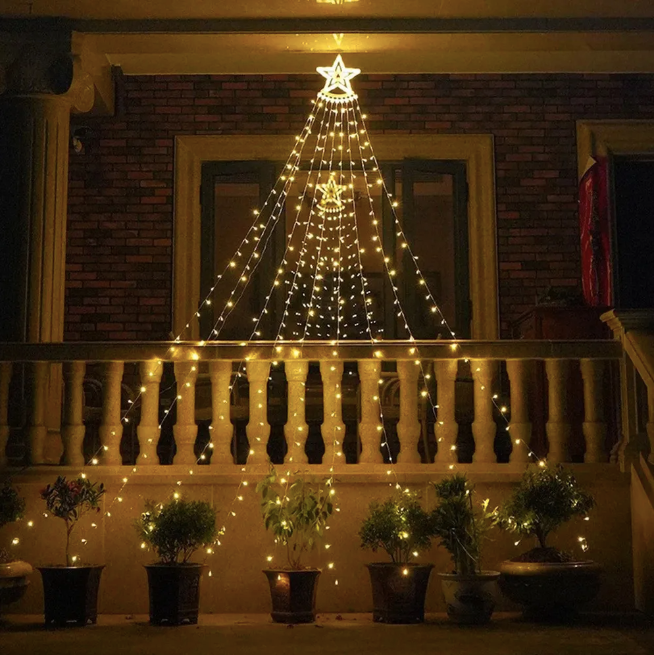 Luces De Cascada Navideña con Forma De Árbol